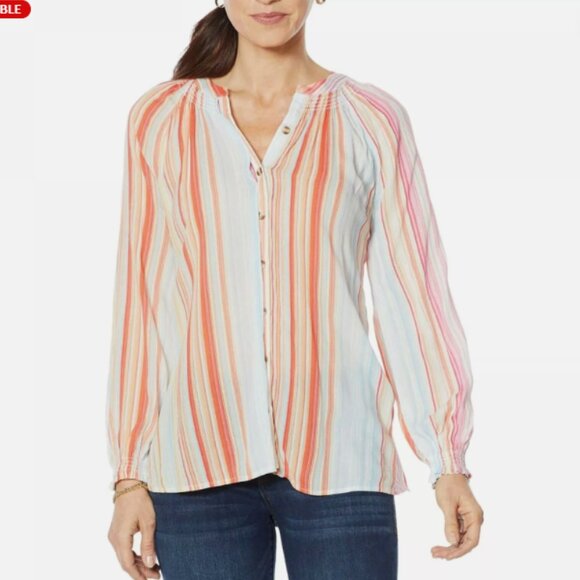 NEW - Philosophy Colorful Striped Button Blouse top Shirt ladies size 3X Orange - Picture 1 of 9